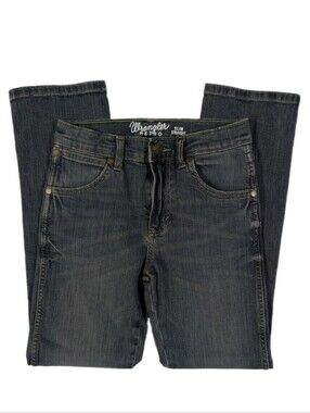 Wrangler Retro Boys Jeans Size 12 Reg Slim Straight Dark Wash Denim Adjustable